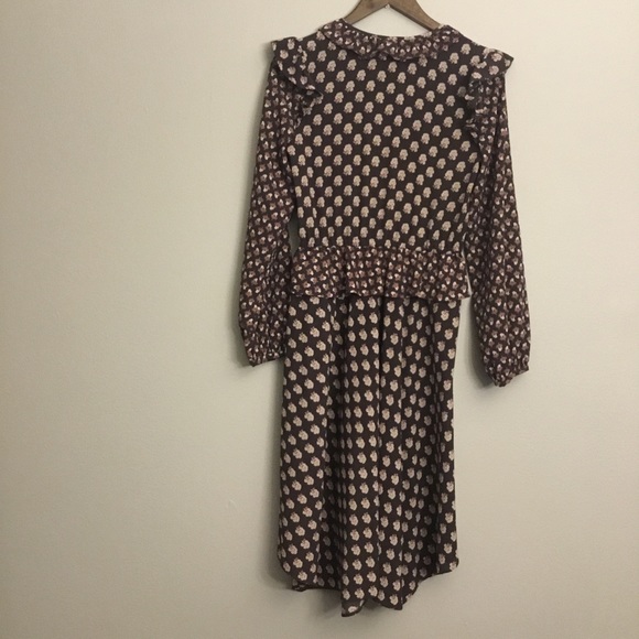 H&M Boho Midi Dress Floral Print Long Sleeve Asymmetrical Hem Button Down Size 2 - Picture 3 of 14